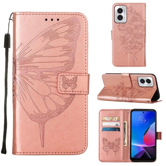 For Motorola Moto G Play 4G 2024 Embossed Butterfly Leather Phone Case(Rose Gold) - Motorola Cases by buy2fix | Online Shopping UK | buy2fix