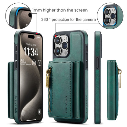 For iPhone 15 Pro DG.MING M5 Series Zip RFID Multi Card Detachable Leather Phone Case(Green) - iPhone 15 Pro Cases by DG.MING | Online Shopping UK | buy2fix