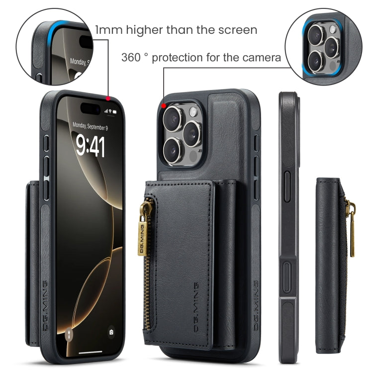 For iPhone 16 Pro DG.MING M5 Series Zip RFID Multi Card Detachable Leather Phone Case(Black) - iPhone 16 Pro Cases by DG.MING | Online Shopping UK | buy2fix