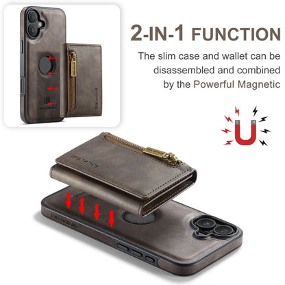 For iPhone 16 Plus DG.MING M5 Series Zip RFID Multi Card Detachable Leather Phone Case(Coffee) - iPhone 16 Plus Cases by DG.MING | Online Shopping UK | buy2fix