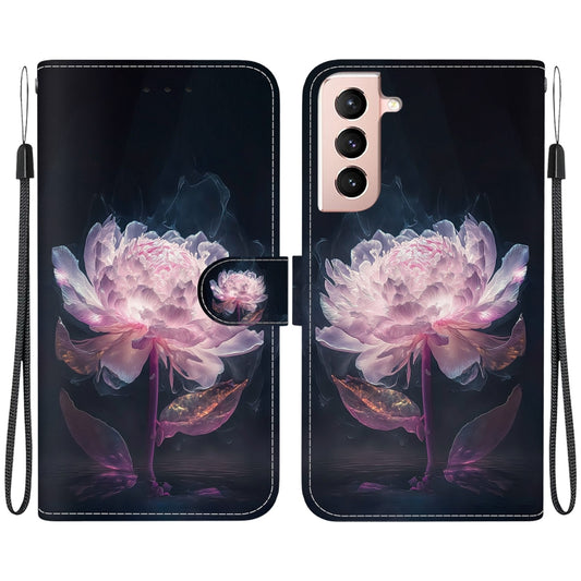 For Samsung Galaxy S22 5G Crystal Texture Colored Drawing Leather Phone Case(Purple Peony) - Galaxy S22 5G Cases by buy2fix | Online Shopping UK | buy2fix