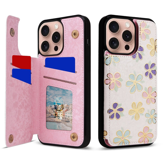 For iPhone 16 Pro Printed Double Buckle RFID Anti-theft Phone Case(Blossoming Flowers) - iPhone 16 Pro Cases by buy2fix | Online Shopping UK | buy2fix