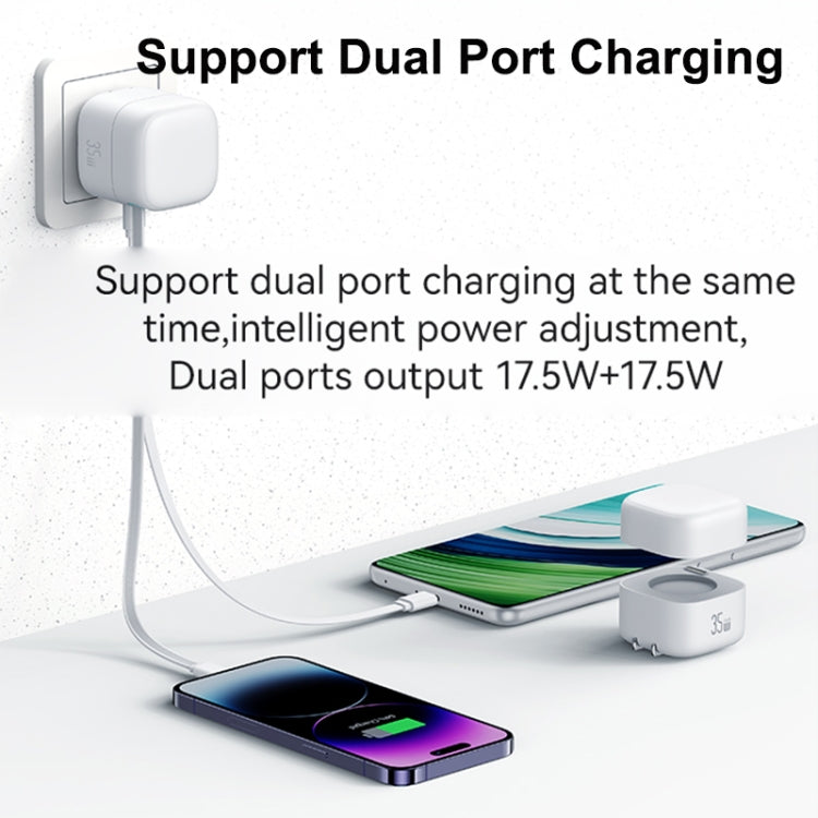 USAMS US-CC203 SMF Series PD35W Dual Type-C Port GaN Fast Charger, US Plug(White) - USB Charger by USAMS | Online Shopping UK | buy2fix