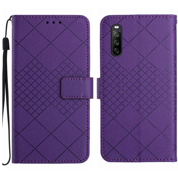 For Sony Xperia 10 VI Rhombic Grid Texture Leather Phone Case(Purple) - Sony Cases by buy2fix | Online Shopping UK | buy2fix