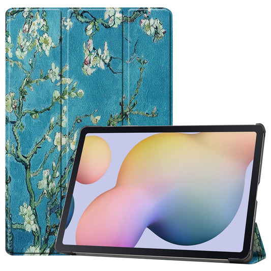 For Samsung Galaxy Tab S8+ / Tab S8 Plus /  Tab S7 FE / Tab S7+ Custer Painted PU Leather Case with Sleep / Wake-up Function & 3-Fold Holder(Apricot Blossom) - Galaxy Tab S8+ Cases by buy2fix | Online Shopping UK | buy2fix