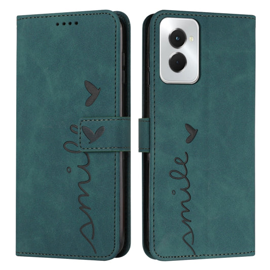 For Motorola Moto G Power 5G 2024 Skin Feel Heart Embossed Leather Phone Case with Long Lanyard(Green) - Motorola Cases by buy2fix | Online Shopping UK | buy2fix