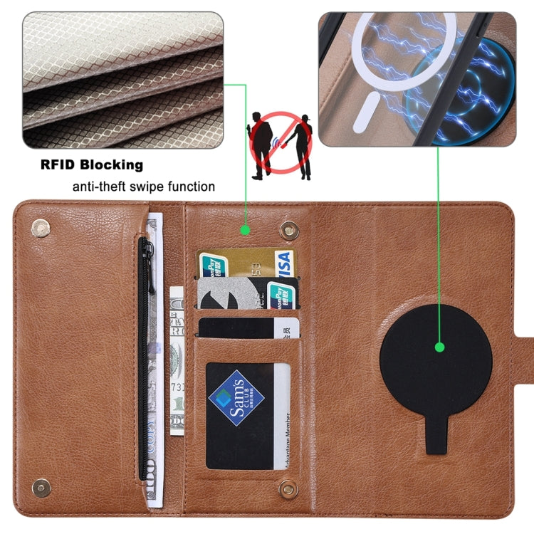 For iPhone 15 Pro Max ViLi GV Series MagSafe Magnetic Zipper Leather Phone Case(Brown) - iPhone 15 Pro Max Cases by ViLi | Online Shopping UK | buy2fix