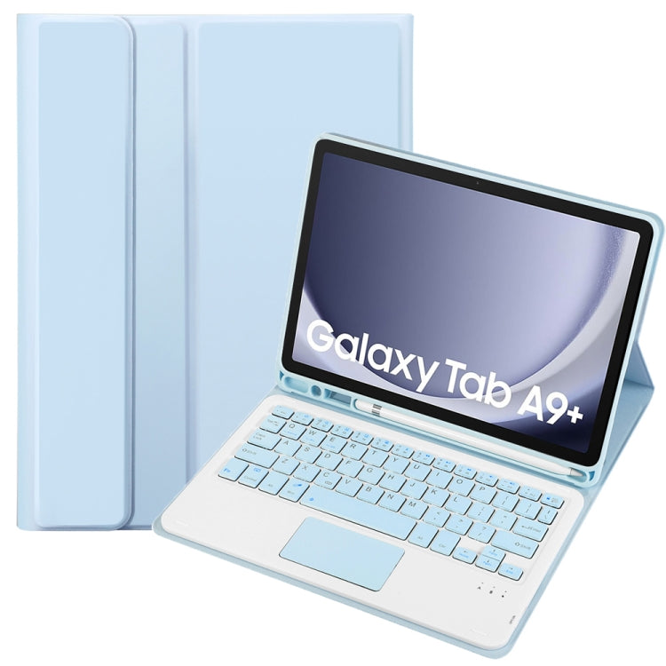 For Samsung Galaxy Tab A9+ X210/X215/X215 A09B-A Candy Color TPU Touch Bluetooth Keyboard Leather Tablet Case with Pen Holder(Ice Blue) - Samsung Keyboard by buy2fix | Online Shopping UK | buy2fix