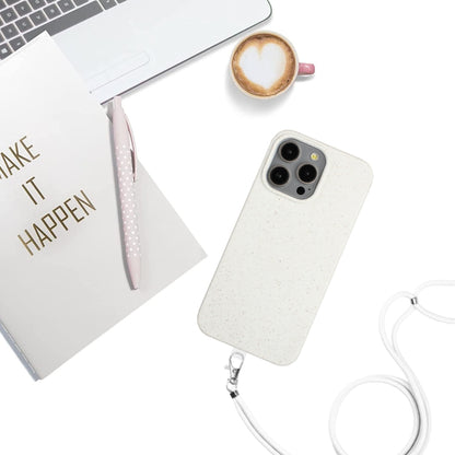 For iPhone 12 Pro Max Wheat MagSafe Magnetic Straw Material + TPU Phone Case with Lanyard(White) - iPhone 12 Pro Max Cases by buy2fix | Online Shopping UK | buy2fix