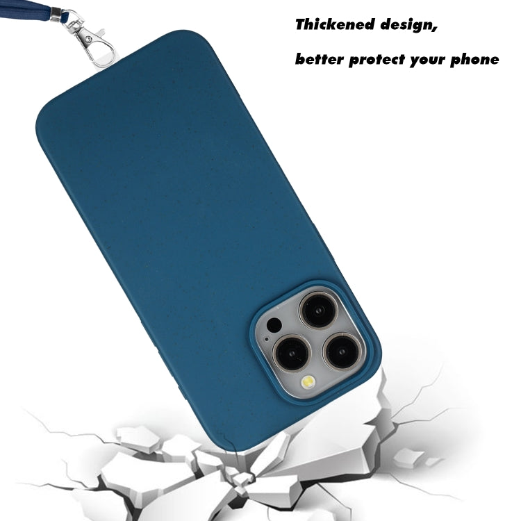 For iPhone 11 Pro Max Wheat MagSafe Magnetic Straw Material + TPU Phone Case with Lanyard(Blue) - iPhone 11 Pro Max Cases by buy2fix | Online Shopping UK | buy2fix