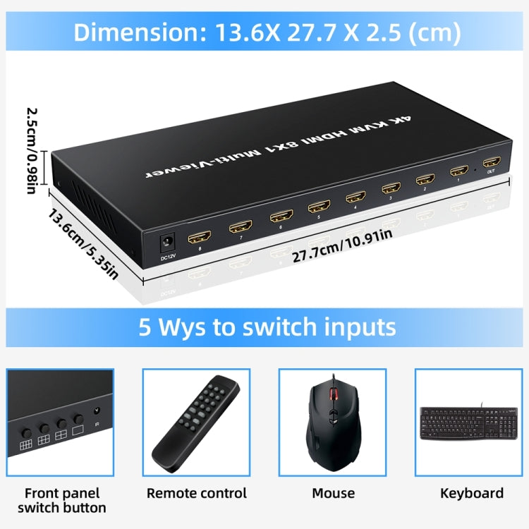 NK-E80 4K 30Hz 8 In 1 Out HDMI 8-way Screen Splitter KVM Switch(US Plug) - Switch by buy2fix | Online Shopping UK | buy2fix