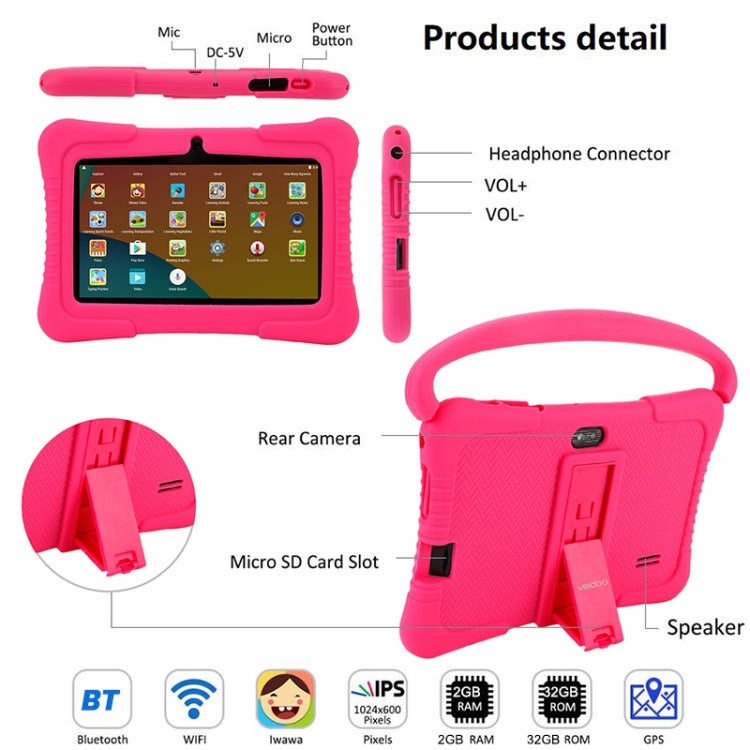 V88 Portable Kid Tablet 7 inch,  2GB+32GB, Android 10 Allwinner A100 Quad Core CPU Support Parental Control Google Play(Pink) -  by buy2fix | Online Shopping UK | buy2fix