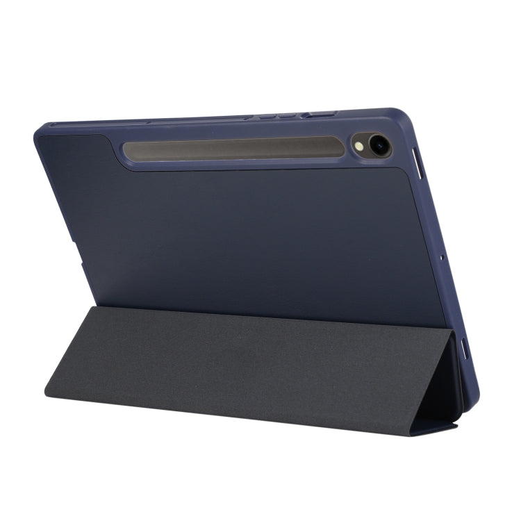 For Samsung Galaxy Tab S9 3-Fold Pure Color TPU Leather Tablet Case with Pen Slot(Dark Blue) - Galaxy Tab S9 Cases by buy2fix | Online Shopping UK | buy2fix