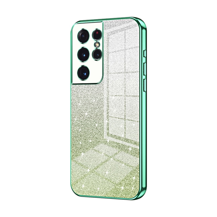 For Samsung Galaxy S21 Ultra 5G Gradient Glitter Powder Electroplated Phone Case(Green) - Galaxy S21 Ultra 5G Cases by buy2fix | Online Shopping UK | buy2fix