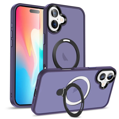 For iPhone 16 Skin-feel MagSafe Holder PC Hybrid TPU Phone Case(Dark Purple) - iPhone 16 Cases by buy2fix | Online Shopping UK | buy2fix