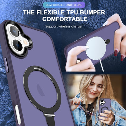 For iPhone 16 Skin-feel MagSafe Holder PC Hybrid TPU Phone Case(Dark Purple) - iPhone 16 Cases by buy2fix | Online Shopping UK | buy2fix