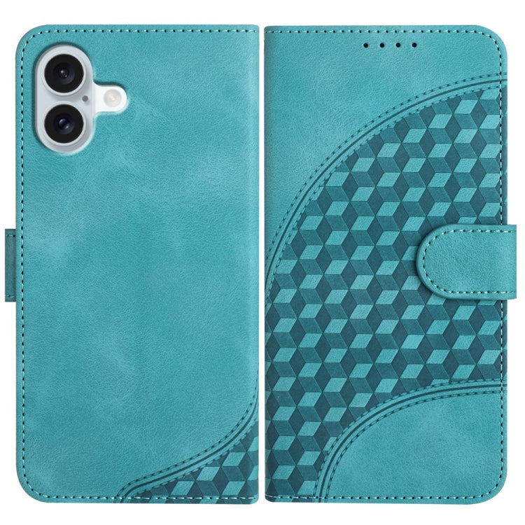 For iPhone 16 Plus YX0060 Elephant Head Embossed Phone Leather Case with Lanyard(Light Blue) - iPhone 16 Plus Cases by buy2fix | Online Shopping UK | buy2fix