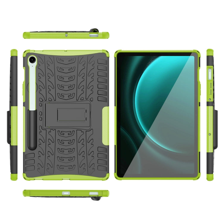 For Samsung Galaxy Tab S9 FE Tire Texture TPU + PC Tablet Case with Holder(Green) - Galaxy Tab S9 FE by buy2fix | Online Shopping UK | buy2fix