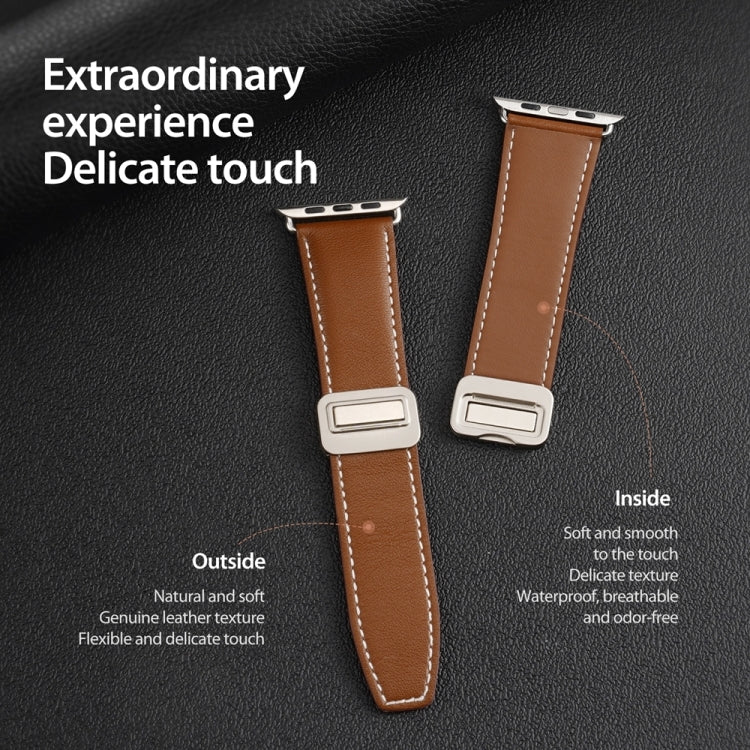 For Apple Watch Series 9 45mm DUX DUCIS YA Series Magnetic Buckle Genuine Leather Watch Band(Brown) - Watch Bands by DUX DUCIS | Online Shopping UK | buy2fix