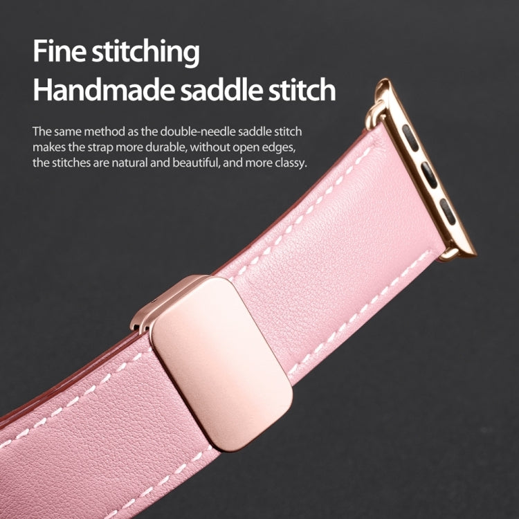 For Apple Watch Series 9 45mm DUX DUCIS YA Series Magnetic Buckle Genuine Leather Watch Band(Pink) - Watch Bands by DUX DUCIS | Online Shopping UK | buy2fix