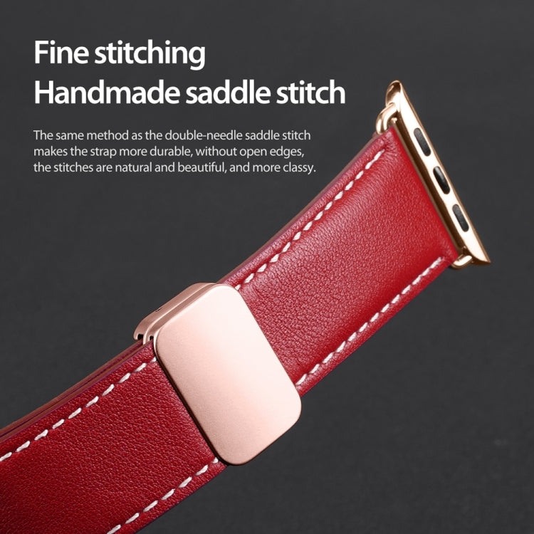 For Apple Watch Ultra 49mm DUX DUCIS YA Series Magnetic Buckle Genuine Leather Watch Band(Red) - Watch Bands by DUX DUCIS | Online Shopping UK | buy2fix