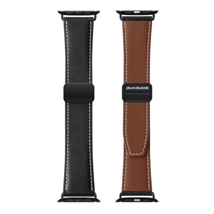 For Apple Watch Series 8 45mm DUX DUCIS YA Series Magnetic Buckle Genuine Leather Watch Band(Black) - Watch Bands by DUX DUCIS | Online Shopping UK | buy2fix