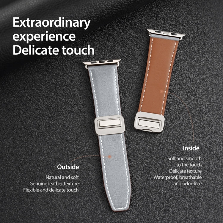 For Apple Watch SE 2022 40mm DUX DUCIS YA Series Magnetic Buckle Genuine Leather Watch Band(Grey) - Watch Bands by DUX DUCIS | Online Shopping UK | buy2fix