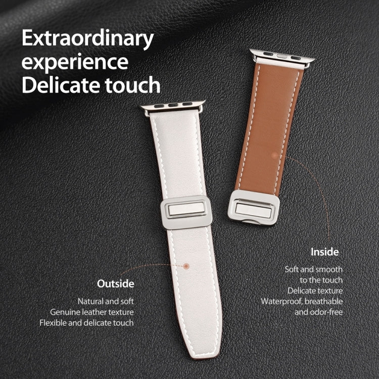 For Apple Watch SE 2022 44mm DUX DUCIS YA Series Magnetic Buckle Genuine Leather Watch Band(White) - Watch Bands by DUX DUCIS | Online Shopping UK | buy2fix