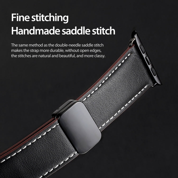 For Apple Watch Series 7 45mm DUX DUCIS YA Series Magnetic Buckle Genuine Leather Watch Band(Black) - Watch Bands by DUX DUCIS | Online Shopping UK | buy2fix