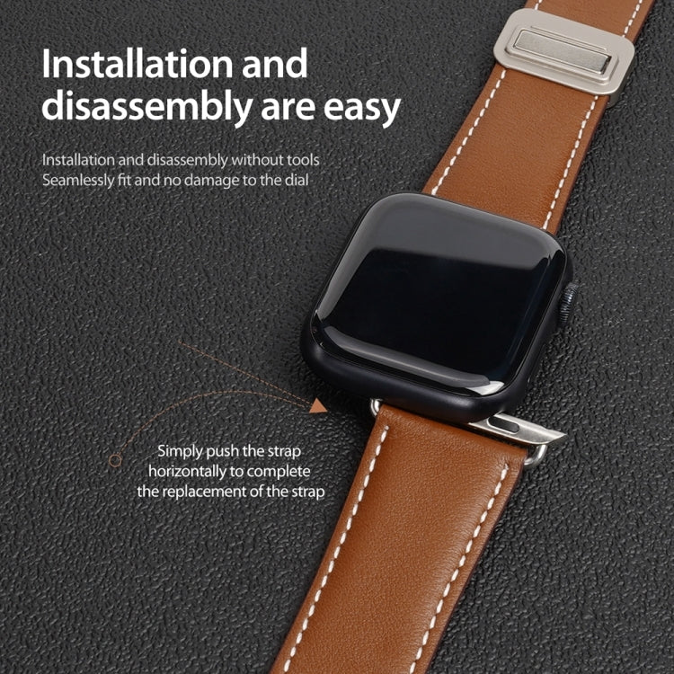 For Apple Watch Series 2 42mm DUX DUCIS YA Series Magnetic Buckle Genuine Leather Watch Band(Brown) - Watch Bands by DUX DUCIS | Online Shopping UK | buy2fix