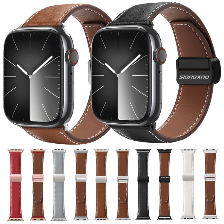 For Apple Watch Series 7 45mm DUX DUCIS YA Series Magnetic Buckle Genuine Leather Watch Band(Brown) - Watch Bands by DUX DUCIS | Online Shopping UK | buy2fix