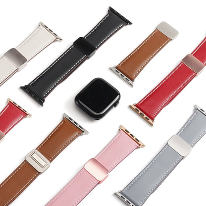 For Apple Watch Series 7 45mm DUX DUCIS YA Series Magnetic Buckle Genuine Leather Watch Band(Black) - Watch Bands by DUX DUCIS | Online Shopping UK | buy2fix