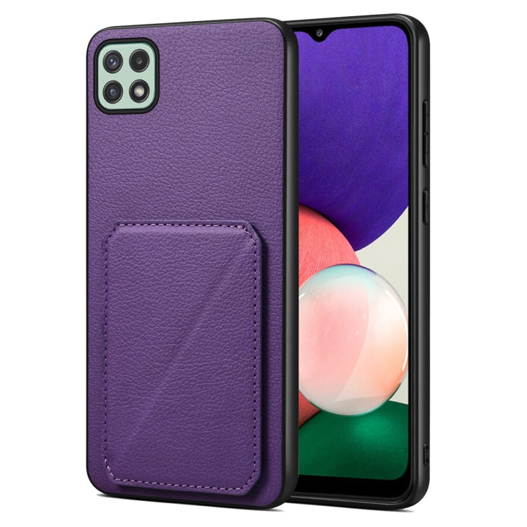 For Samsung Galaxy A22 5G Denior Imitation Calf Leather Back Phone Case with Holder(Purple) - Galaxy Phone Cases by Denior | Online Shopping UK | buy2fix