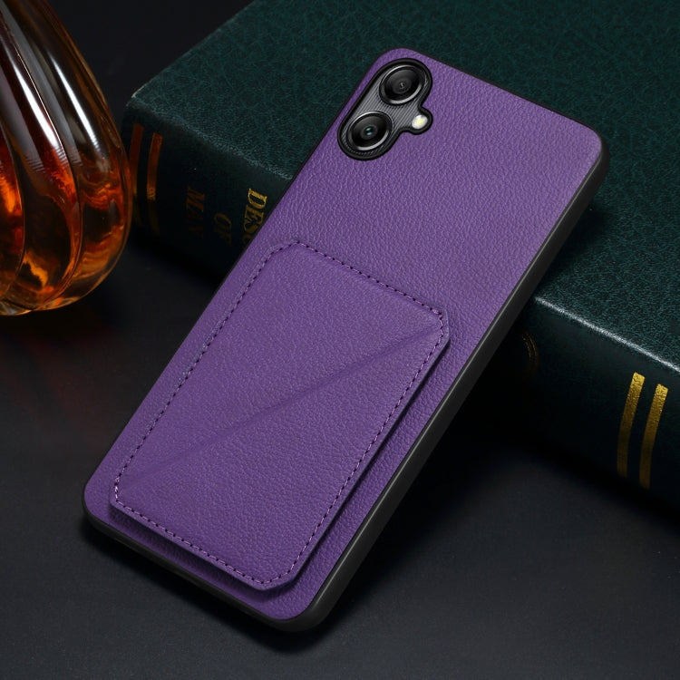 For Samsung Galaxy A34 5G Denior Imitation Calf Leather Back Phone Case with Holder(Purple) - Galaxy Phone Cases by Denior | Online Shopping UK | buy2fix