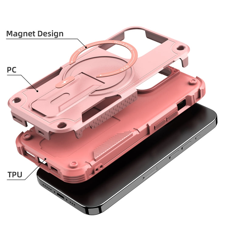 For iPhone 14 MagSafe Holder Armor PC Hybrid TPU Phone Case(Pink) - iPhone 14 Cases by buy2fix | Online Shopping UK | buy2fix