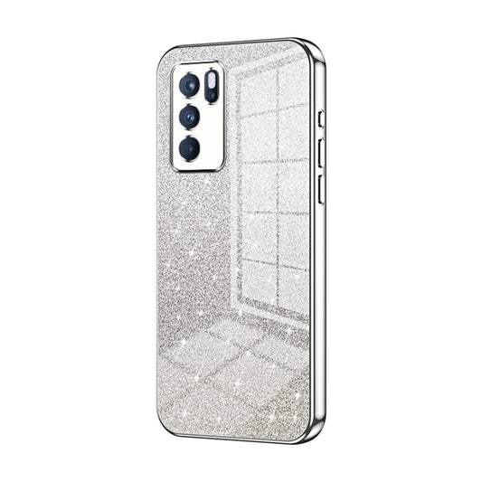 For OPPO Reno6 Pro Indian  Gradient Glitter Powder Electroplated Phone Case(Silver) - OPPO Cases by buy2fix | Online Shopping UK | buy2fix