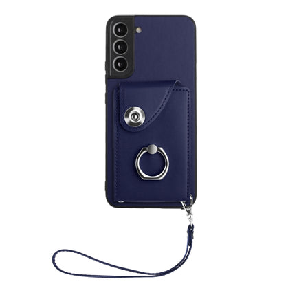 For Samsung Galaxy S22 5G Organ Card Bag Ring Holder PU Phone Case with Lanyard(Blue) - Galaxy S22 5G Cases by buy2fix | Online Shopping UK | buy2fix