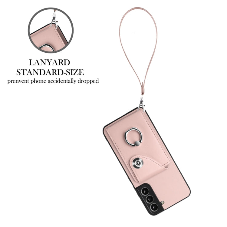 For Samsung Galaxy S22+ 5G Organ Card Bag Ring Holder PU Phone Case with Lanyard(Pink) - Galaxy S22+ 5G Cases by buy2fix | Online Shopping UK | buy2fix