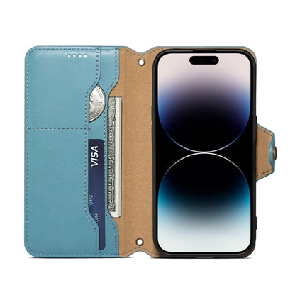 For iPhone 16 Pro Denior Cowhide Texture Wallet Style Leather Phone Case(Blue) - iPhone 16 Pro Cases by Denior | Online Shopping UK | buy2fix