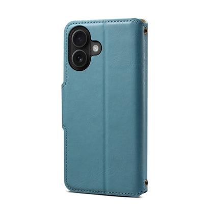 For iPhone 16 Denior Cowhide Texture Wallet Style Leather Phone Case(Blue) - iPhone 16 Cases by Denior | Online Shopping UK | buy2fix