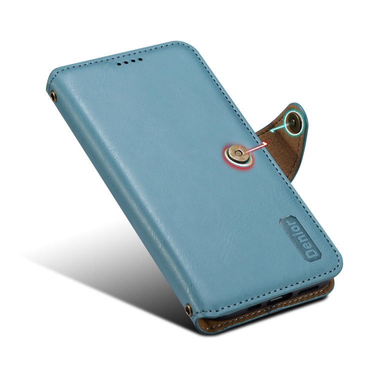 For iPhone 16 Denior Cowhide Texture Wallet Style Leather Phone Case(Blue) - iPhone 16 Cases by Denior | Online Shopping UK | buy2fix