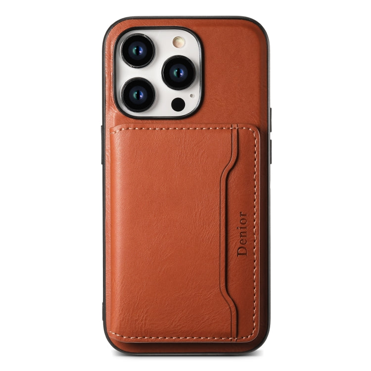 For iPhone 15 Plus Denior Cowhide Texture Leather MagSafe Detachable Wallet Phone Case(Brown) - iPhone 15 Plus Cases by Denior | Online Shopping UK | buy2fix