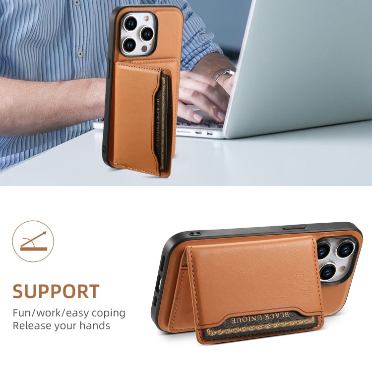 For iPhone 13 Pro Denior Cowhide Texture Leather MagSafe Detachable Wallet Phone Case(Khaki) - iPhone 13 Pro Cases by Denior | Online Shopping UK | buy2fix