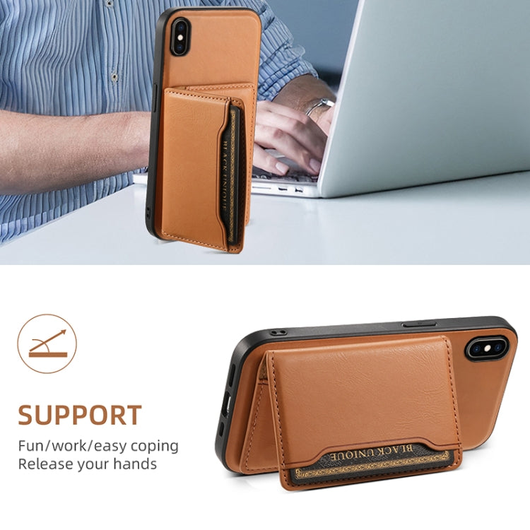 For iPhone XS Max Denior Cowhide Texture Leather MagSafe Detachable Wallet Phone Case(Khaki) - More iPhone Cases by Denior | Online Shopping UK | buy2fix