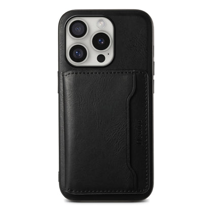 For iPhone 16 Pro Max Denior Cowhide Texture Leather MagSafe Detachable Wallet Phone Case(Black) - iPhone 16 Pro Max Cases by Denior | Online Shopping UK | buy2fix