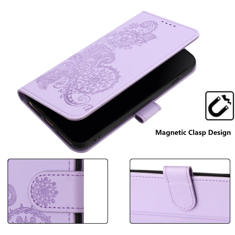 For Google Pixel 9 Datura Flower Embossed Flip Leather Phone Case(Purple) - Google Cases by buy2fix | Online Shopping UK | buy2fix