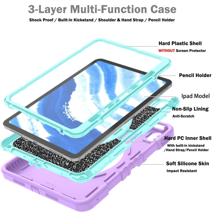 For iPad Air 11 2024 X Rotation PC Hybrid Silicone Tablet Case with Strap(Purple Cyan) - iPad Air 11 2024 Cases by buy2fix | Online Shopping UK | buy2fix