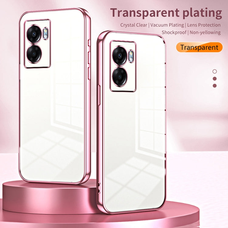 For OPPO A57 5G Transparent Plating Fine Hole Phone Case(Pink) - OPPO Cases by buy2fix | Online Shopping UK | buy2fix