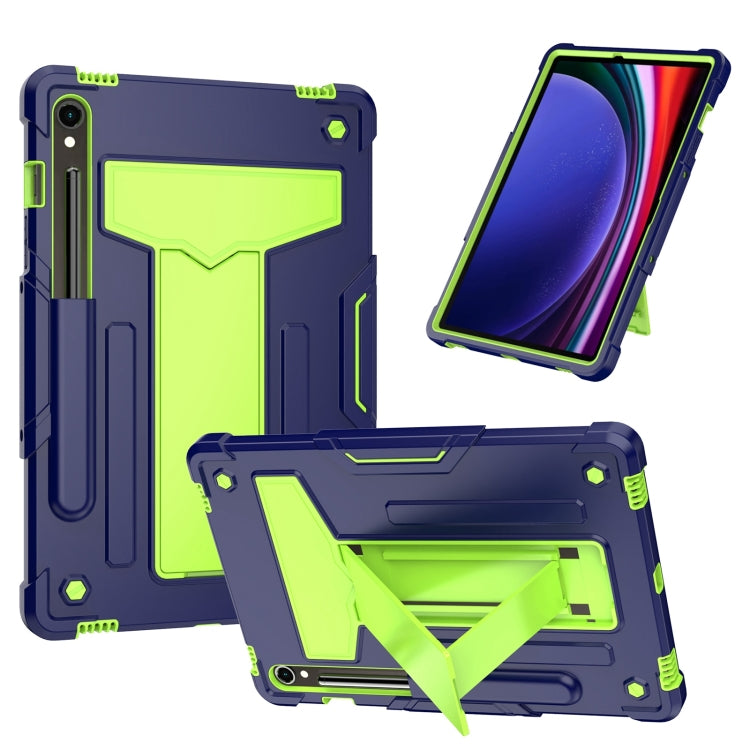 For Samsung Galaxy Tab S9 FE / S9 T Holder Robot Silicone Hybrid PC Tablet Case(Navy Yellow Green) - Galaxy Tab S9 Cases by buy2fix | Online Shopping UK | buy2fix