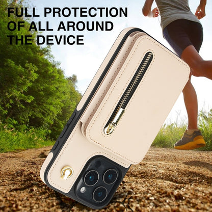 For iPhone 16 Pro YM006 Skin Feel Zipper Card Bag Phone Case with Dual Lanyard(Apricot) - iPhone 16 Pro Cases by buy2fix | Online Shopping UK | buy2fix